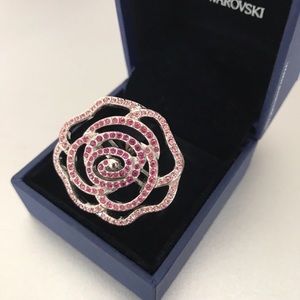 Authentic Swarovski Disney Silver Pink Large Flower Ring